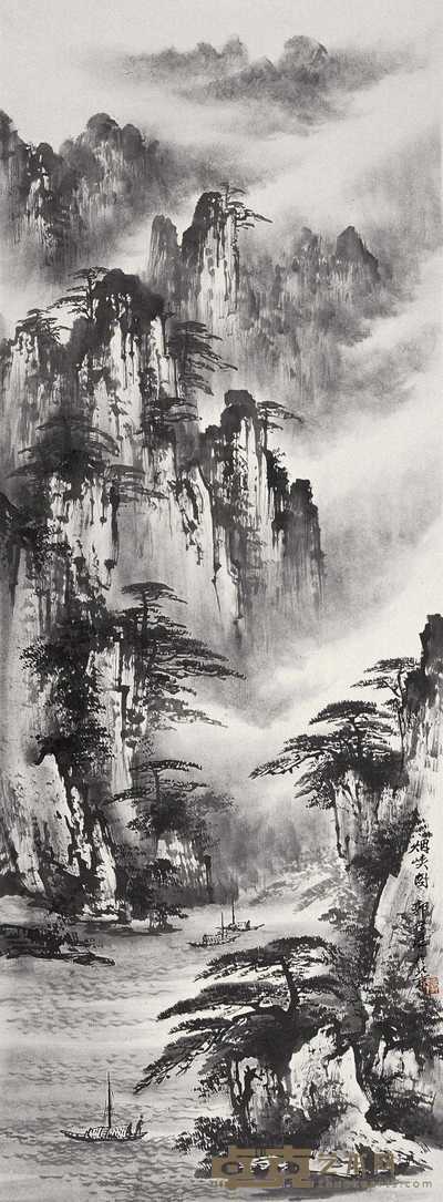 郭传璋 烟峡图 立轴 109×39cm